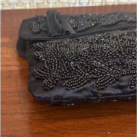 🌟2xHP🌟VTG 1960 Marie Antoinette of Paris Black Micro Bead Satin Evening Clutch - Picture 13 of 15